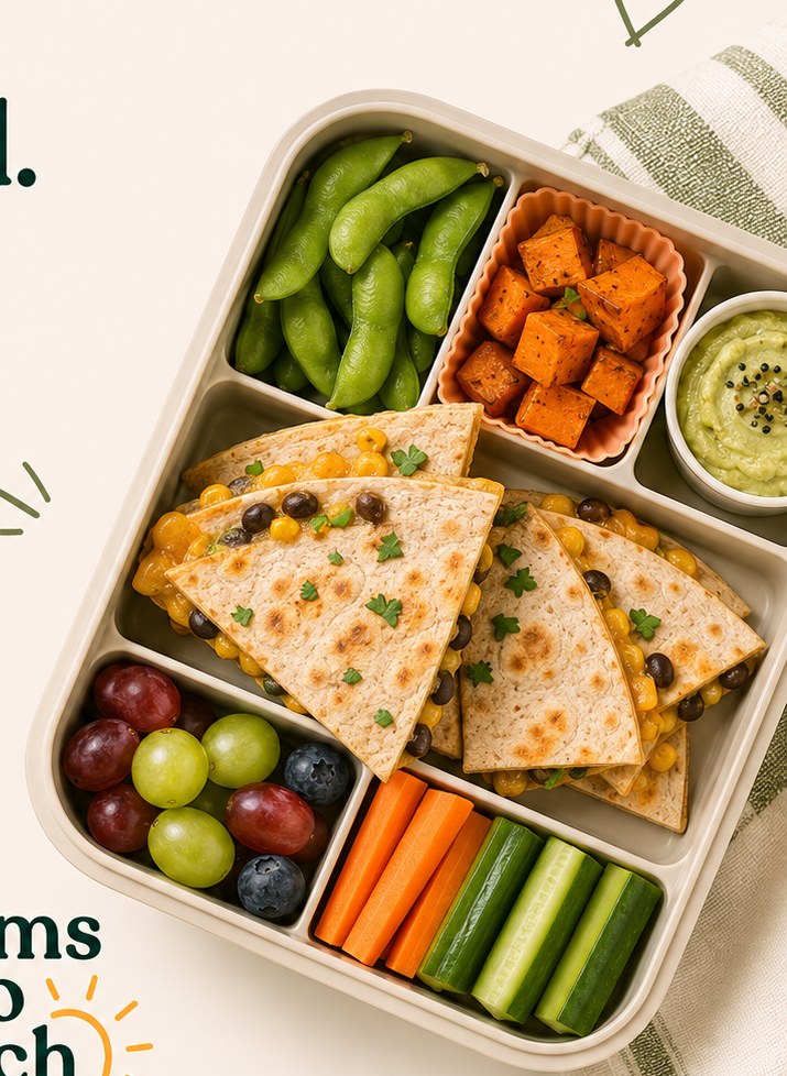 Cheesy vegetable quesadilla with fresh produce